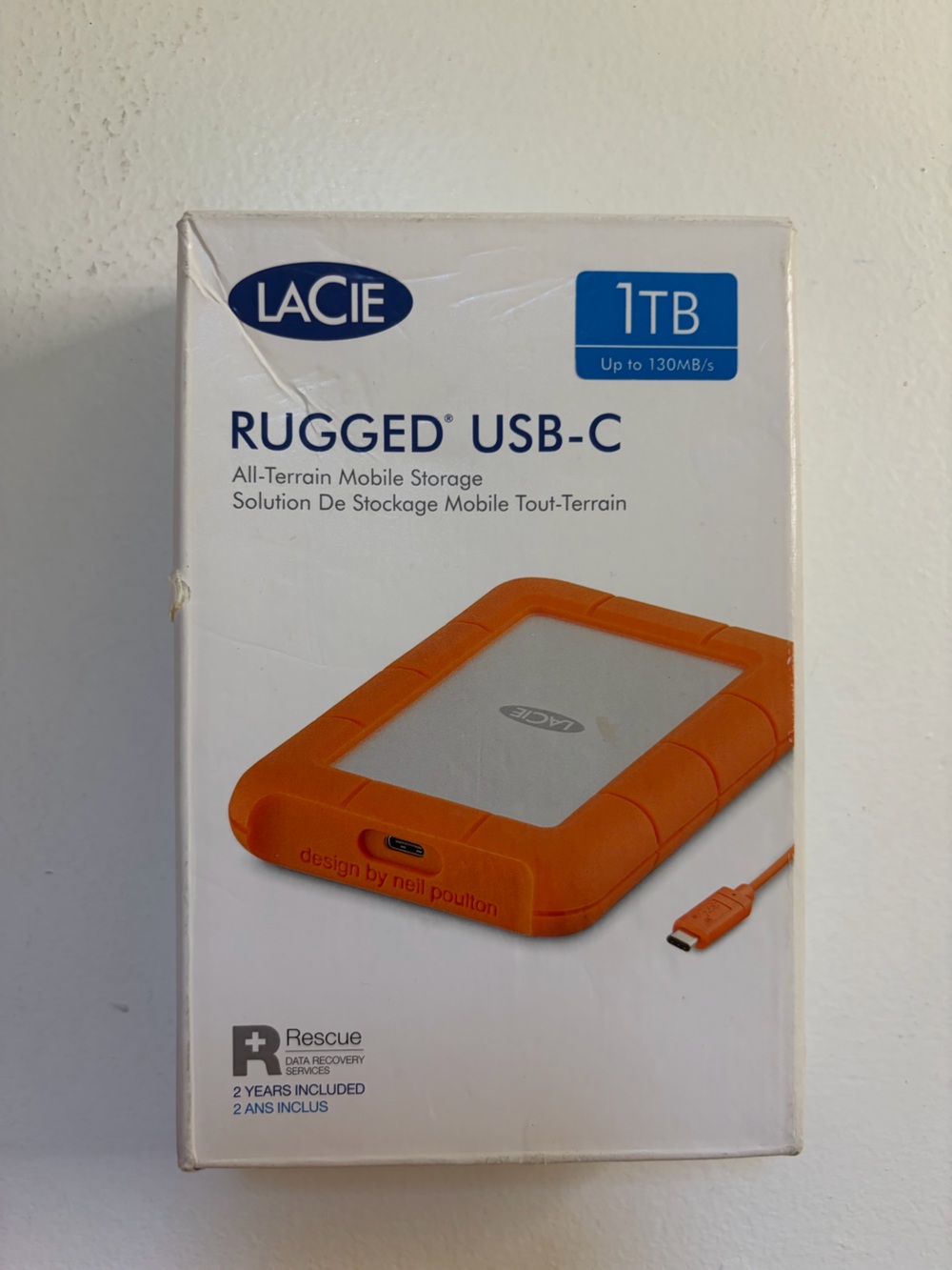 LaCie Rugged USB-C 1TB External Hard Drive - Orange